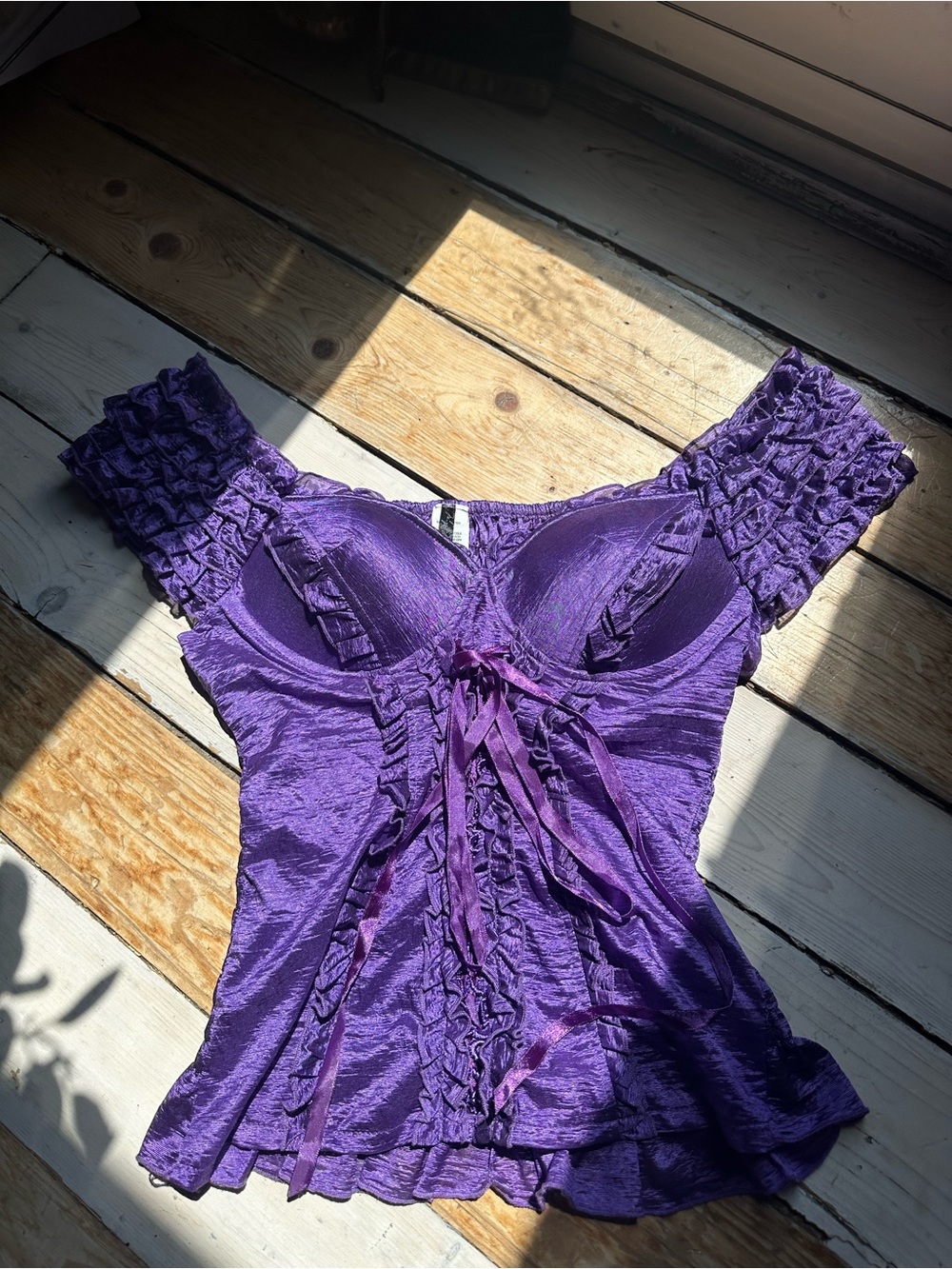 Purple Ruffled Satin Camisole Tank Top - whimsigoth romantic Y2K